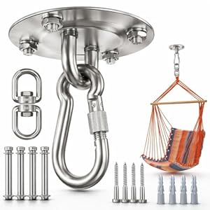 Morzejar Strapazierfähiger Deckenhaken 360° drehbar robuste Haken zum Aufhängen 304 Edelstahl drehbare Hängemattenhaken Schaukelhaken für Decke Holz Veranda Fitnessstudio Yoga Aufhängungshaken