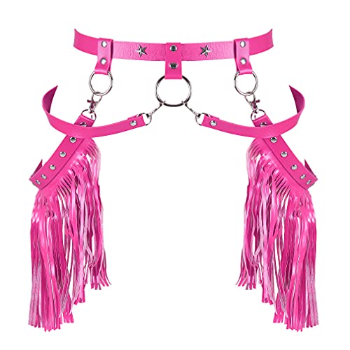 BYDHSS Woman Body Harness Adjustable Dance Clothing Accessories Leg Waist Tassel Gothic Punk Belt (Rose red)