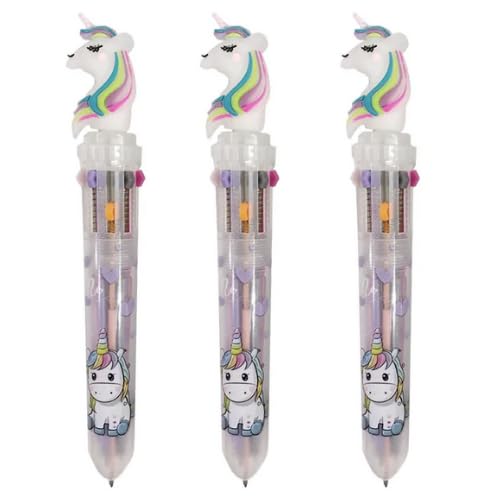 kit 3 Canetas Fofas Coloridas Unicornio 10 em 1