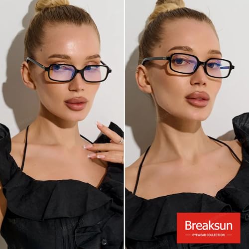 Image of Breaksun Retro Rectangle Glasses for Women Men Small Square Blue Light Blocking Glasses Vintage Eyeglasses