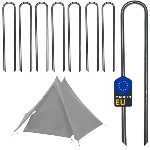 Clever Leon Sardines de Tente INOX 30 cm 6 mm Lot de 8 Piquets de Tente Acier Inoxydable Résistant Ancrage Tente Camping pour Camping, Balançoire, Auvents, Trampoline