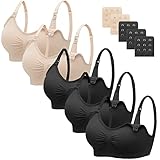 HBselect 5 Pcs Schwangerschafts Still BH Nahtloser Still-BH mit zusätzlichen BH-Verlängerungen Stillen und Schlaf Ohne Bügel für Damen Schwarz*3 Beige*2