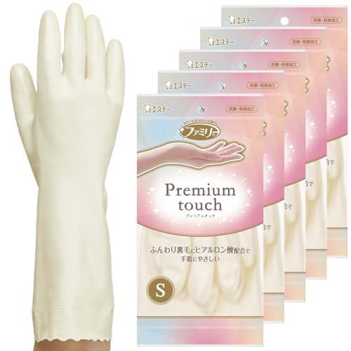 ファミリー [まとめ買い] プレミアムタッチ ビニール手袋 ヒアルロン酸 Sサイズ パールホワイト×5個 キッチン 食器洗い 掃除 洗濯 ビニール 手袋のサムネイル
