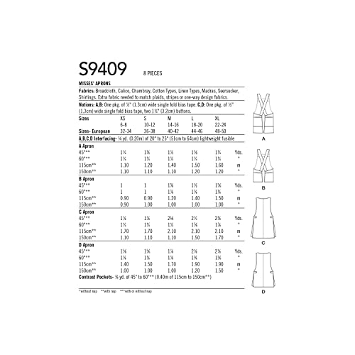 Simplicity Sewing Pattern S9409 Misses' Aprons, White, XS-S-M-L-XL - Image 2