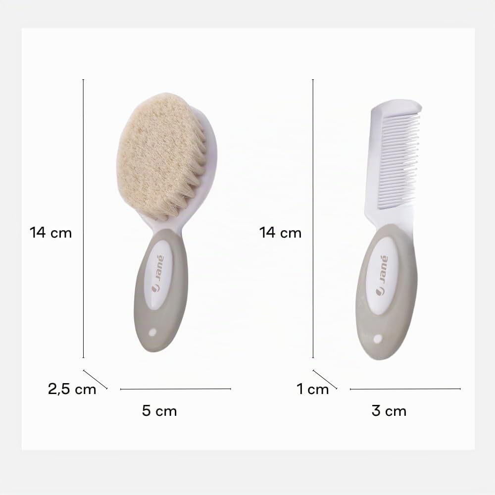 Jané Set Spazzola e Pettine Neonato, Setole Naturali, Punte Arrotondate, dalla Nascita, Beige
