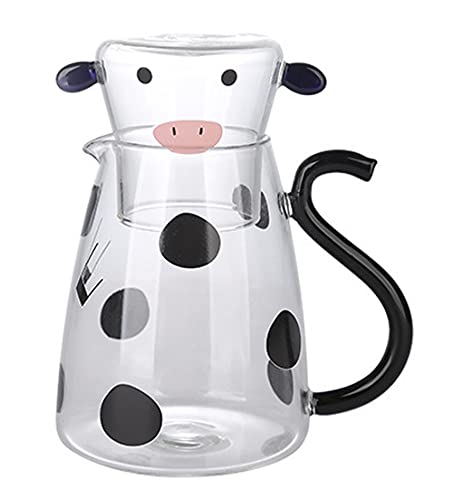 RockTrend Cartoon Cow Clear Glass Bedside Night Water Carafe Set with Tumbler, Pitcher And Cup Night Set