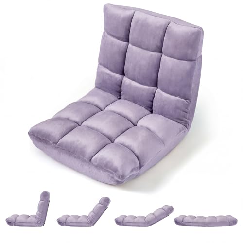 Image of Giantex Folding Floor Chair with Back Support, 14 Adjustable Position, Padded Sleeper Bed, Couch Recliner, Gaming Video Chairs for Adults, Meditation, Living Room (Lavender)