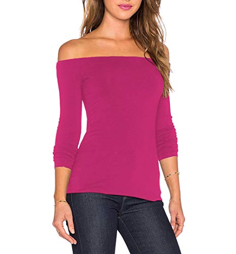 Image of Sarin Mathews Women's Sexy Off The Shoulder Tops Long Sleeve Slim Fit Stretchy Shirts Blouses Top