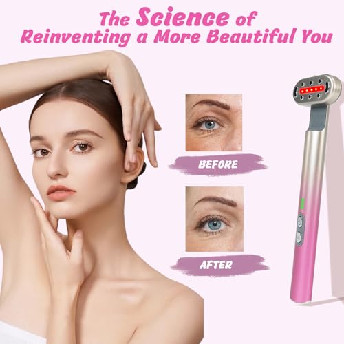 CXGTCI Varinha de Terapia de Luz Vermelha para Rosto E Pescoço, 7 Cores Led 3 Força Vibração Disposi