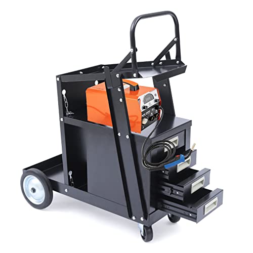 Multi-Functional Welding Cart with 4 Drawers, Tank Storage, and Tool Storage for MIG/TIG Welder and Plasma Cutter - Holds up to 176 lbs - Ideal for Garages, Repair Shops, and More