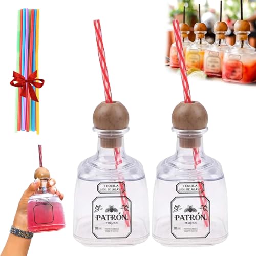 13oz Reusable Tequila Bottles with Straw Patron Cups Empty for Drinks