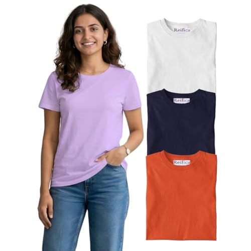 Image of Reifica Women's Plain Half Sleeve T-Shirt Combo Pack of 4