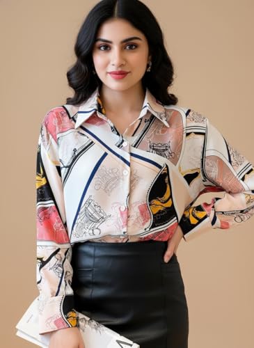Image of Trendy Queen Women's Printed Straight Mandarin Neck Shirt for Women's | Tops for Woman Shirts | Shirt for Women Stylish Western (SD778 S)