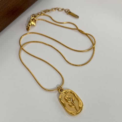Image of MEENAZ Gold Plated Pendant Necklace for Woman | Anti Tarnish Stainless Steel Floral Locket Chain | Stylish Jewellery for Women | Fashion Chains for Women | Stainless Steel Jewelry Waterproof -174