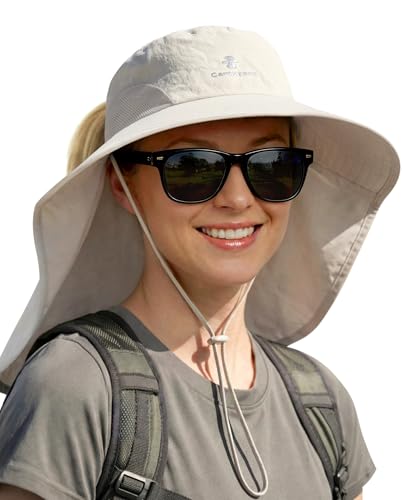 Camptrace Sun Hats for Women Men UPF 50+ UV Protection Wide Brim Hiking Fishing Hat with Neck Flap, Beige