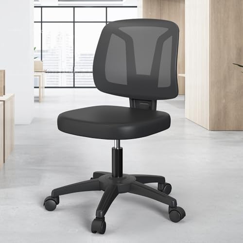 Silla de trabajo moderna y cómoda, ergonómica, sin brazos, giratoria, con asiento de altura ajustable y soporte lumbar para oficina, trabajo y estudio de adultos