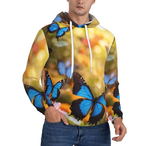 Sweat à capuche homme imprimé papillon bleu sweat-shirt poche kangourou