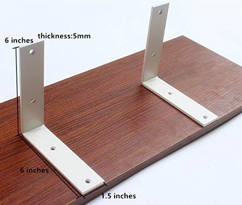 4 Pack White L 6" x H 6" x W 1.5", 5mm Thick L Shelf Bracket, Iron Shelf Brackets, Metal Shelf Bracket, Industrial Shelf Bracket, Modern Shelf Bracket, Decorative Shelving, Shelf Supports with Screws