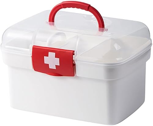 Miniatura 1 de Caja de almacenamiento de primeros auxilios, contenedor con asa, kit familiar de medicamentos de emergencia, portátil, de plástico transparente,