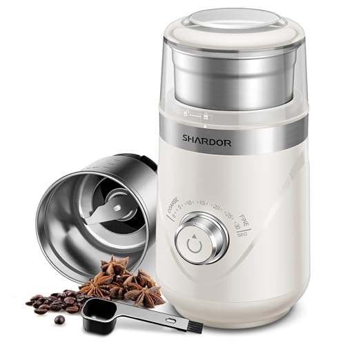 Image of SHARDOR Electric Super Silent Blade Coffee Grinder, Timed Grind Control Rotary Knob, Adjustable Coarse to Fine for Coffee Beans, Spices & Herbs, with 1 Removable Stainless Steel Bowl, Cream