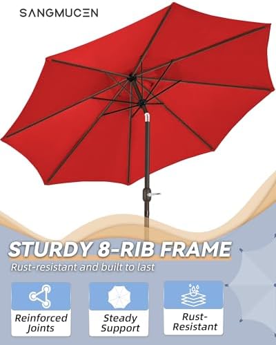 SANGMUCEN 7.5ft Patio Umbrella - 8 Sturdy Ribs Outdoor Umbrella with 30° Dual-Tilt, UPF 50+ UV Protective Waterproof Market Parasol de Patio for Garden, Pool, Balcony & Bistro Tables, Red HPU075R — view 3