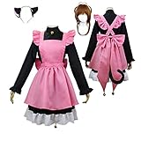 Card Captor Cosplay Costume Anime Cat Maid Cosplay Dress Halloween Party Outfits(S,Black2)