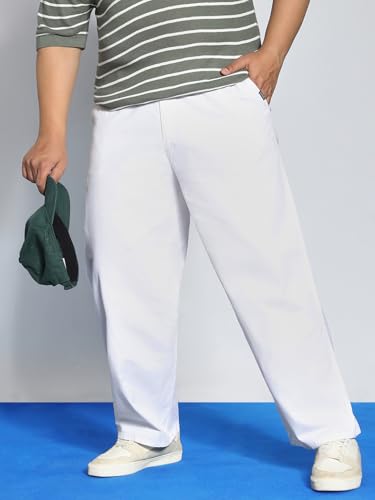Image of Urbano Plus Men's Loose Mid Rise Baggy Fit Solid Chino Trousers Non-Stretchable