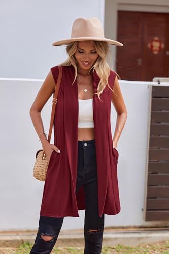Image of Beyove Womens Long Vests Sleeveless Draped Lightweight Open Front Cardigan Layering Vest with Side Pockets
