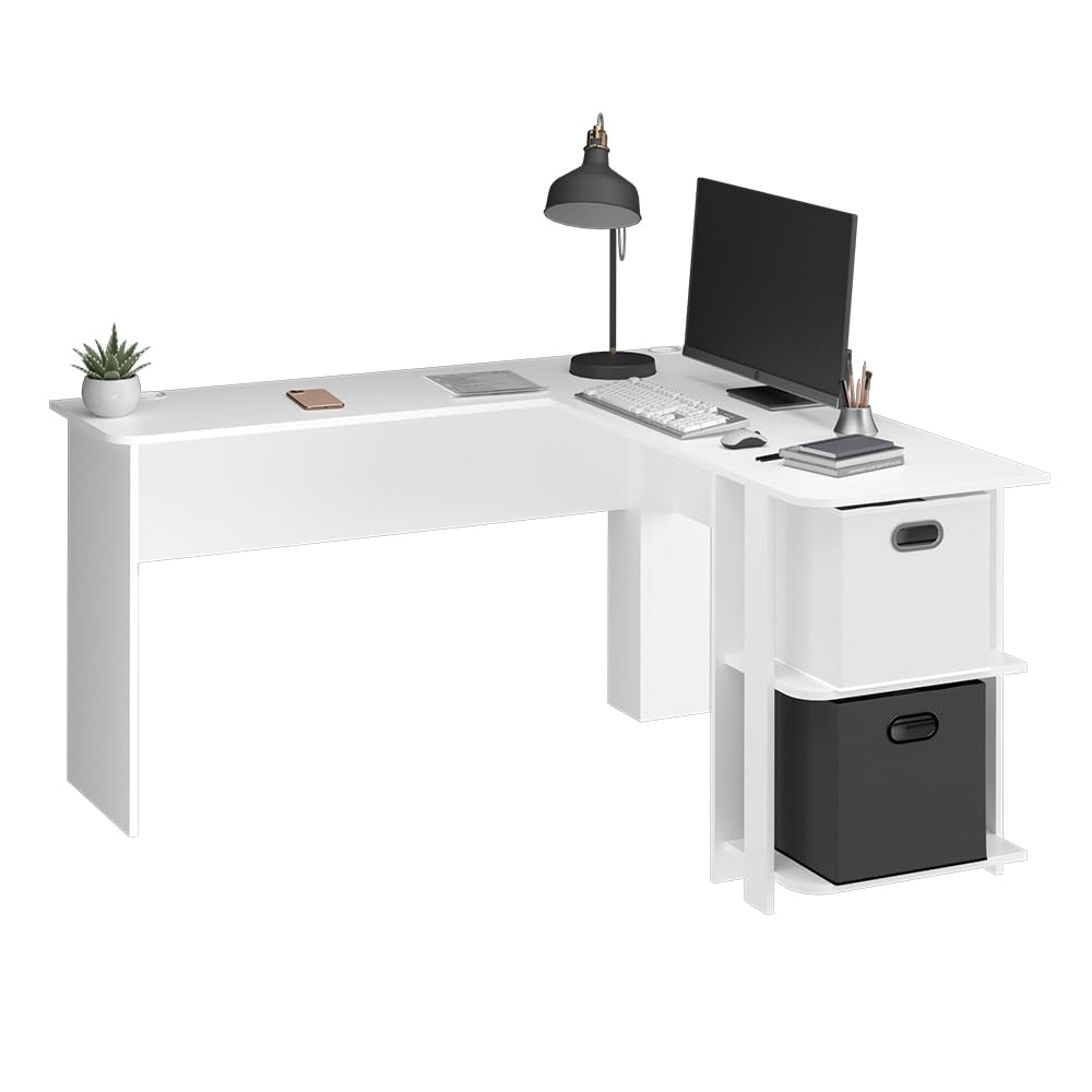 Vicco Scrivania angolare Nikita, Bianco, 140 x 140 cm, con vani a giorno per possibilità di appoggio flessibili