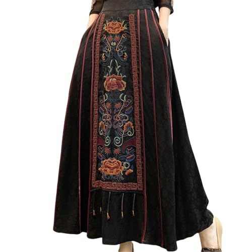 Jupe de hanfu face de cheval en satin brodé style chinois pour femme