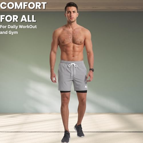 Image of Boldshark Men's 2 in 1 Active Dual Shorts with Inner Tights Layer & Phone Pocket for Running, Gym & Sports Workout