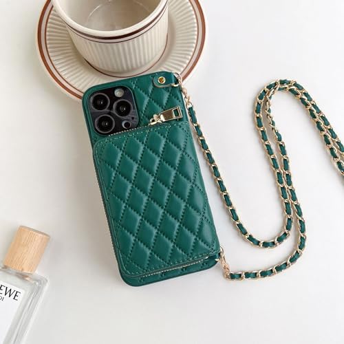 for iPhone 16 Pro Max Case Wallet for Women, Stylish Crossbody Wallet Case with Detachable Chain Strap&Card Slots Holder, Quilted PU Leather Kickstand Phone Cases for iPhone 16 Pro Max, 6.9”
