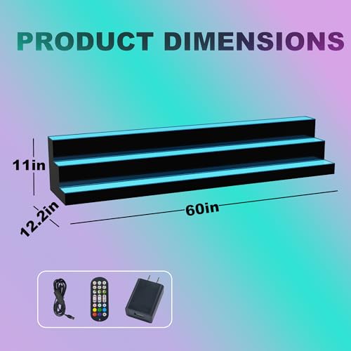 Image of MESAlLUP Acrylic 60 Inch 3 Tier LED Liquor Bottle Display Shelf, Lighted Bar Shelves with Remote Control, Mulit Color Lighting for Home Mini Bars Decor, Restaurants & Party Use