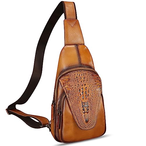 Genuine Leather Sling Bag Embossed Crocodile Pattern Leather Cros...