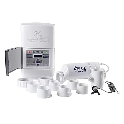 BLUE WORKS Salt Water Pool Chlorine Generator System BLSC Chlorinator Compatible with Hayward Goldline Aquarite Systems | Free Flow Switch & Unions & Oring (15,000 Gallon, White Cell)