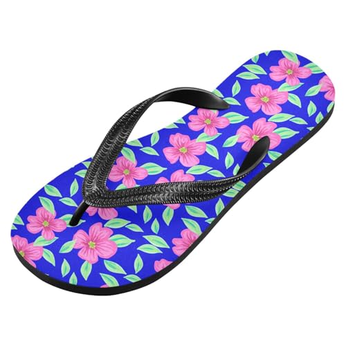 Sinestour Flower Leaf Blue Flip Flops for Beach Thong Sandals Anti-slip Lightweight Flat Slippers for Indoor Outdoor House2