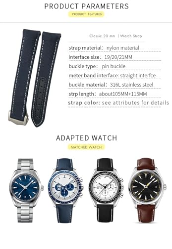Bracelet montre nylon incurvé 20mm Speedmaster Seamaster AT150