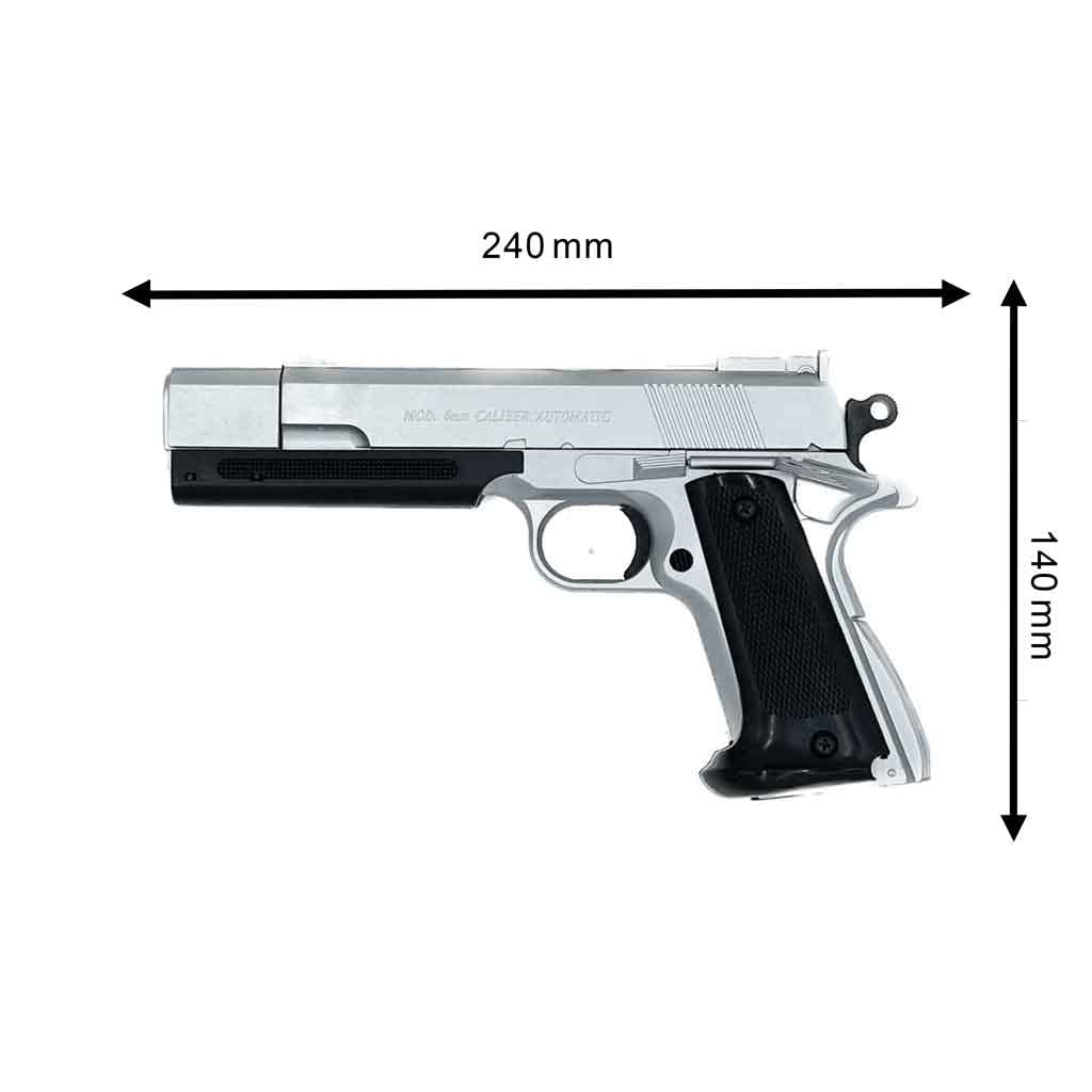 Pistola Airsoft STTI 9719 Hitman Silver Spring/Colori: Nero e Argento/Materiale: plastica ABS ad Alta Resistenza/Potenza: 0,3 Joule