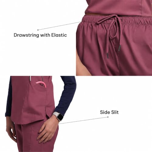 Image of Lite V-Neck 6-Pocket Women's Cotton ScrubSuit | Moisture-Wicking, Anti-Stain & Odor Protection | Classic Fit Top & Pant | All-Day Comfort for Doctors & Students Royal Plum (XS)