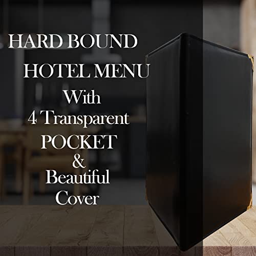 Image of True-Ally 4PCS A4 Size Faux Leather Menu Folder for Hotel and Restaurant, Check Presenter for Restaurant, Business File Folder, Document Holder, Portfolio /Organizer /Planner with 4 Leaf's (Black, 4)