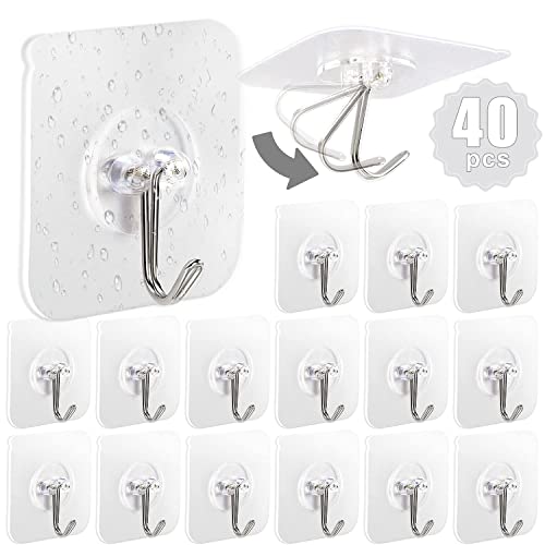 AROIC Adhesive Hooks for Hanging, 40 Packs Command Hook Heavy Duty Self Adhesive Wall Hooks 20