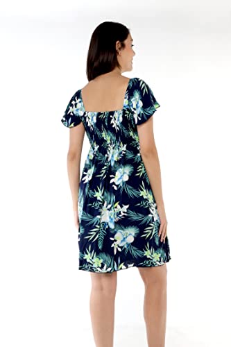 Image of Family Matching Hawaiian Clothes, Orchid Breeze Navy | Lightweight 100% rayon • Family matching outfits • Beach vacations • Luaus • Cruises • Family photos