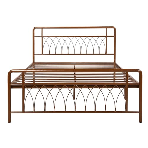 Image of Jexx Metal Queen Size Bed Without Storage | Wrought Iron Double Bed with Headboard & Footboard | Sturdy Powder Coated Platform Bed Queen Size Cot for BedroomLivingRoom Brown (75x60)