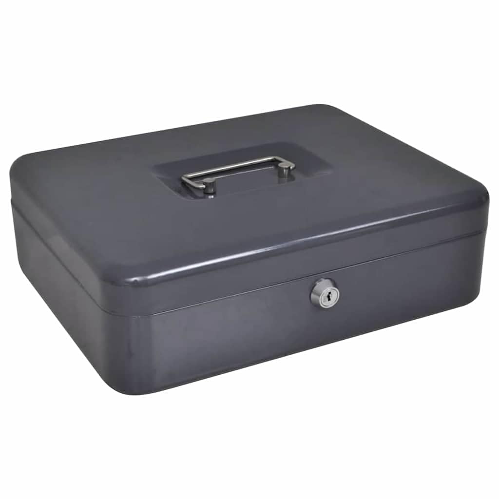 Cassetta portavalori con lucchetto, in acciaio, 30 x 24 x 9 cm, cassetta in metallo con serratura, per contanti, documenti e oggetti di valore, grigio scuro