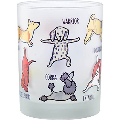Culver Everyday Decorated Frosted Double Old Fashioned Tumbler Glasses, 13.5-Ounce, Gift Boxed Set Of 2 (Doggy Yoga Dogs) #TOP1