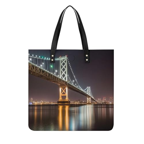 Sac à main en cuir imperméable blanc 39x39cm avec motif pont pour femme