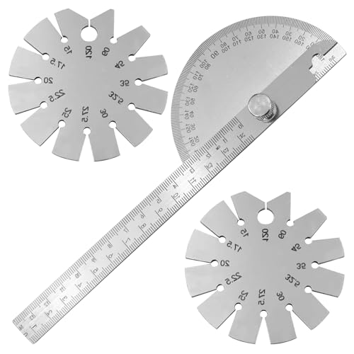 3 Pcs 15-120 Degree Knife Angle Finder and 180 Degrees Protractor Kit, Stainless Steel Bevel Gauge Axe Angle Gauges Woodworking Ruler Measuring Tool