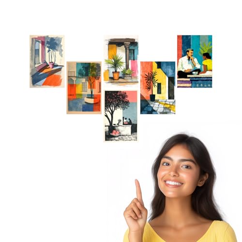 Image of SiddArtify Abstract Botanical Wall Art Prints Set - Colorful Plant Poster Decor for Living Room Office - Set of 2-4x6 Inch - Board (Pack of 6) - Sticker (Pack of 6)