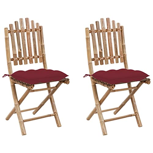 Xichuzi Sillas de jardín Plegables con Cojines, Silla para Exteriores, Silla De Playa, Mueble De Jardin, Sillas Terraza, Sillas Terraza Exterior, 2 Unidades bambú