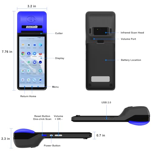 Image of symcode POS PDA Mobile POS Machine Terminal Thermal Receipt Printer 5.99 inch High Resolution and Clear Touch Screen Handheld PDA Printer Android 8.1 OS Built-in Google Play and NFC